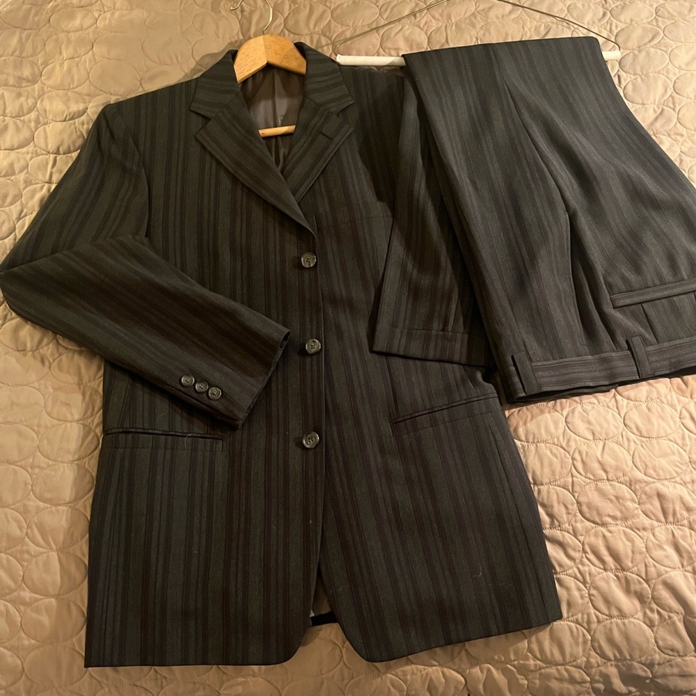 Versace Collection Suit 40 Regular Black/Grey Stripped